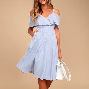 Blue and White Striped Off-the-Shoulder Mini Dress